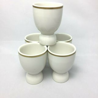 Vintage Set Of 5 Beige With Gold Rim Made In Usa Poached Egg Holders