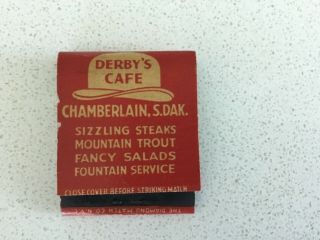Vintage Full Matchbook,  Derby’s Cafe,  Chamberlain,  S.  Dak.