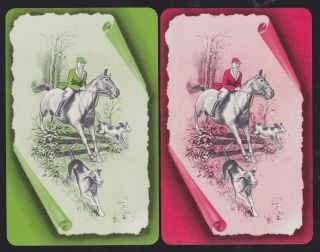 2 Single Vintage Swap/playing Cards Hunt Horse Rider Dogs Id 