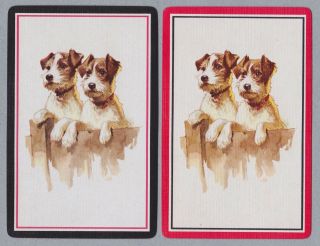 2 Single Vintage Swap/playing Cards Dogs Terriers At Fence 