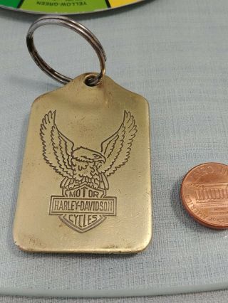 Vtg Harley Davidson Brass Key Chain Eagle Bar Shield Lexington Usa Dog Tag Rare