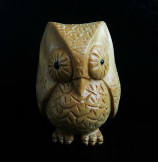 Q4151 - 2  Hand Carved Boxwood Netsuke: Smart Owl