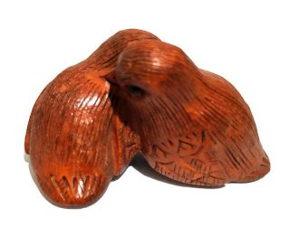Q4207 - 2 " Hand Carved Boxwood Netsuke - 2 Sweet Birds