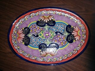 Large Colorful Hand Painted Talavera Plate Platter Serving Dish Mexico Pottery