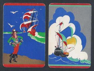 150.  533 Vintage Swap Card - Fair Pair - Pirate Lady & Tall Ship