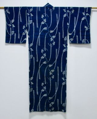 Japanese Cotton Antique Yukata / Vintage Fine Indigo Blue / Cotton Fabric /444