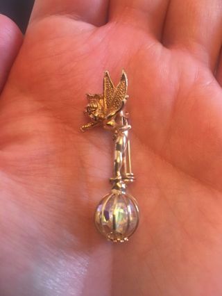 Vintage Walt Disney Tinker Bell Rhinestone Brooch Pin Gold Tone