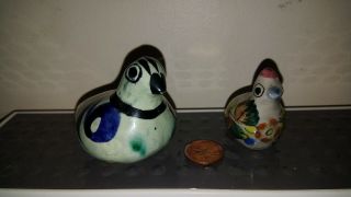 Vintage Doves Mexican Pottery Folk Art Hand Painted Ceramic Birds Signed