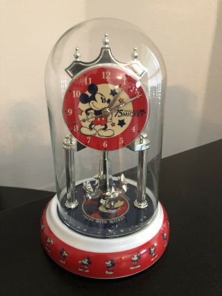 Walt Disney Mickey Mouse 75th Anniversary Quartz Clock Glass Dome Vintage