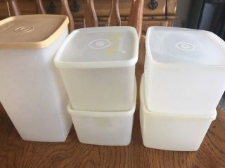5 Vtg Tupperware Square Round Freezer Containers Food Storage Sheer 312 313 Lid