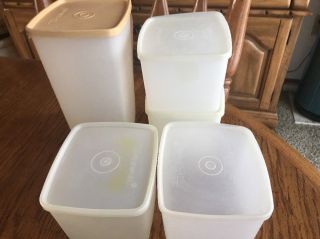 5 Vtg Tupperware Square Round Freezer Containers Food Storage Sheer 312 313 Lid 2