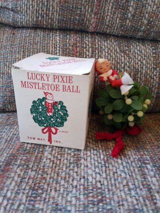 Vintage Lucky Pixie Mistletoe Ball W/box Christmas Elf Tom Wat Inc.  A - 383/s Rare