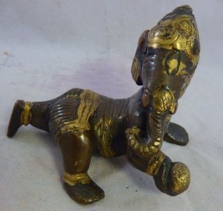 Vintage Baby Ganesha Hinduism God Elephant Brass Figurine 4 " Long Heavy 1.  5 Lb