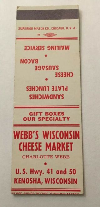 Vintage Matchbook Cover Matchcover Webb’s Wisconsin Cheese Market Kenosha Wi