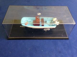 Boston Whaler Model Fishing Boat On Trailer With Acrylic Case.
