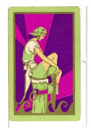 Single Vintage Playing Card Pin Up " Pirate Girl " Art Deco