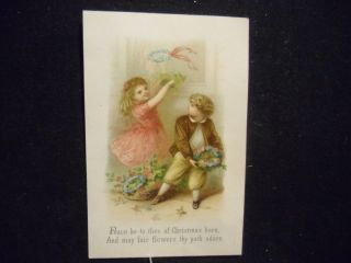Victorian Scrap 5607 - Christmas Card - Children With Flowers