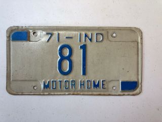 Vintage Rare 1971 Indiana Motor Home License Plate (81)