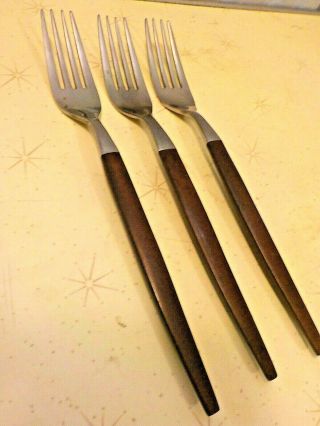 3 Vintage Ecko Eterna Canoe Muffin Stainless Dinner Forks Flatware Danish Mcm