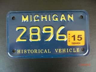 Michigan Historic Vehicle Motorcycle 2896 Classic License Plate