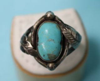 Vtg Navajo Nila Cook Sterling Silver & Turquoise Size 11.  75 Ring Lovely