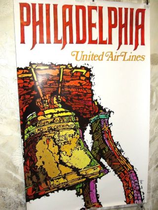 1967 United Airlines Travel Poster Philadelphia Pennsylvania