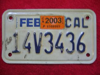 California 2003 Motorcycle Cycle License Plate 14v3436