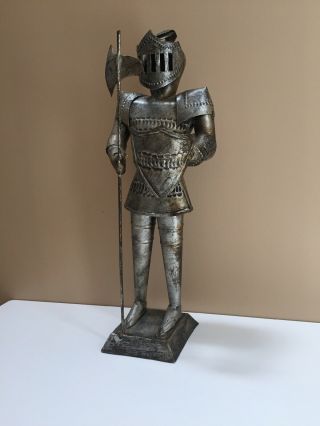 Vintage Medievil Knight Suit Of Armor Tin Statue Shield 15” Tall