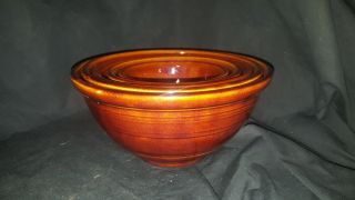 Vintage Brown Stoneware Pottery 5 Nesting Mixing Bowls Set 5,  6,  7,  8,  9 " Bowls