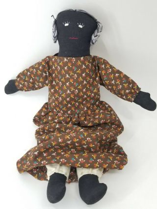 Antique Folk Art Doll African American Cloth Doll Handmade Clothes Dress,  Braids