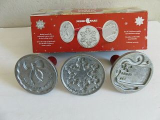 Vintage Set Of 3 Nordic Ware Holiday Cast Aluminum Cookie Stamps 3 " Round Usa