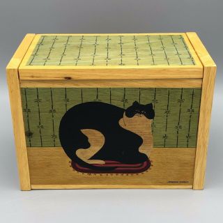 Vintage 1997 Kamenstein Wood Recipe Box With Warren Kimble Cat Illustrations