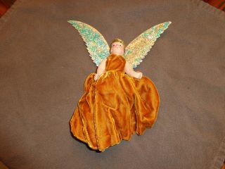 Antique/vintage Composition Angel Tree Topper W/wings Dress Molded Hair