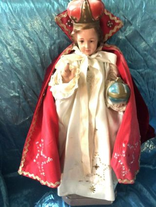 Vtg Infant Of Prague Chalkware Statue Removable Clothes And Face 19 "