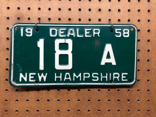 Nh Dealer License Plate Auto Hampshire 1958 Number Rare 18 A 2 Digit Model A