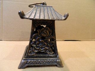 Cast Iron Incense Burner Pagoda Shape Open Work Flowers