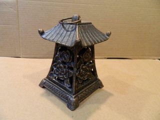 Cast Iron Incense Burner Pagoda Shape Open Work Flowers 3