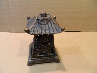 Cast Iron Incense Burner Pagoda Shape Open Work Flowers 4