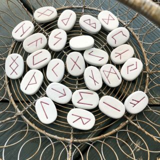 Vintage Rustic Stoneware Rune Stones 24 Stones With Characters And 1 Blank Stone