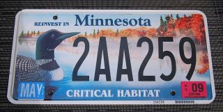 2009 Minnesota Loon Critical Habitat License Plate Tag 2aa259