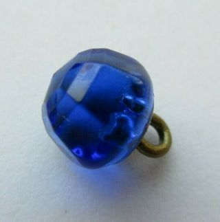 Brilliant Antique Vtg 19th C Cobalt Glass Charmstring Button W/ Soft Facets (m)