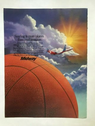 Midway Airlines Vintage 1989 Print Ad