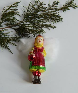 Vintage Ussr Glass Ornament Girl Red Hat Christmas Tree Decoration Year