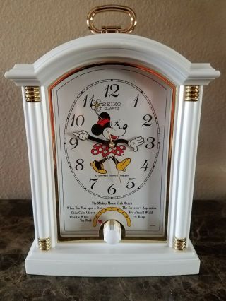 Vintage 1988 Seiko White Disney Mickey Minnie Mouse Musical Desk Clock Quartz