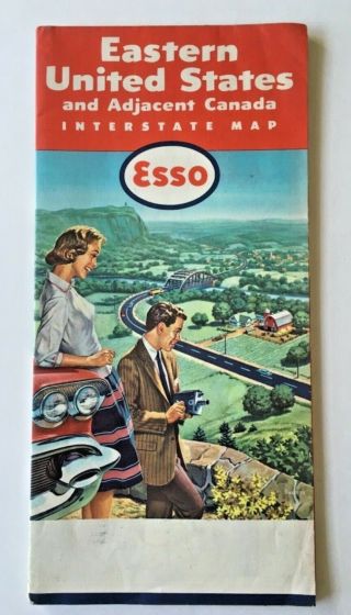 Esso Road Map Eastern Us & Canada Map - Northeast & Southeast Map 1959 Good Cond.