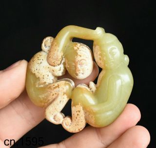 Old Chinese Jade Stone Carved Pornography Men And Women Make Love Pendant Statue