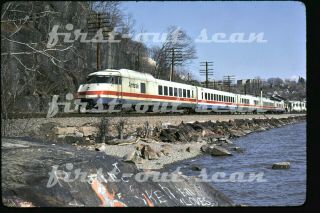 Slide - Amtrak Amt 152 Turbo Train Action Along Hudson River 1983