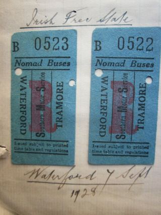 14 Early Tram & Bus Tickets 1928 - Ireland - Waterford - Glasgow Loch Lomond