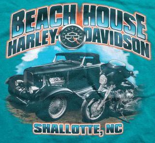 Beach House Harley Davidson Motorcycle T Shirt Shallotte Nc Street Rod Teal Xl