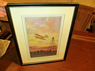 Vintage Early Framed 1900s Art Image Of Wilbur Wright Brothers Plane In French